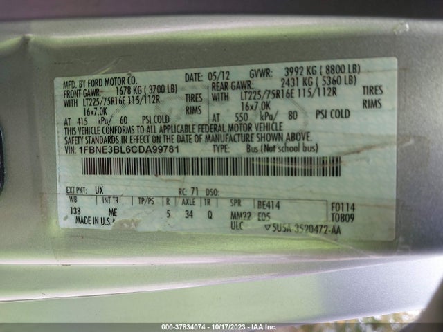 2012 FORD ECONOLINE WAGON 1FBNE3BL6CDA99781 Photo 8