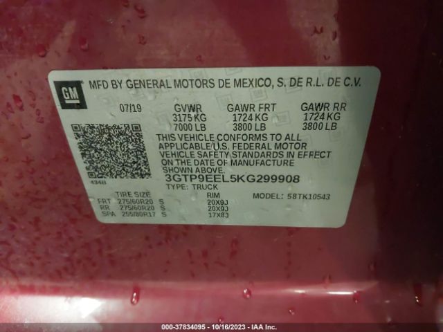 3GTP9EEL5KG299908 GMC Sierra 1500 At4