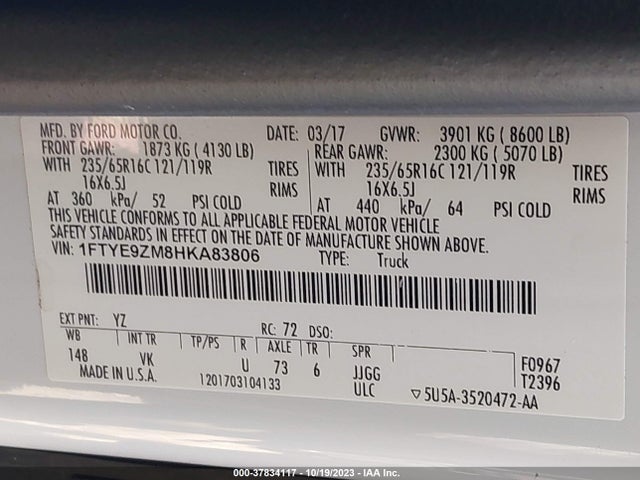 Ford TRANSIT VAN 2017 1FTYE9ZM8HKA83806 Image 9
