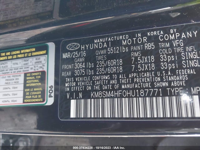 Hyundai Santa Fe Se 2017 KM8SM4HF0HU187771 Image 9