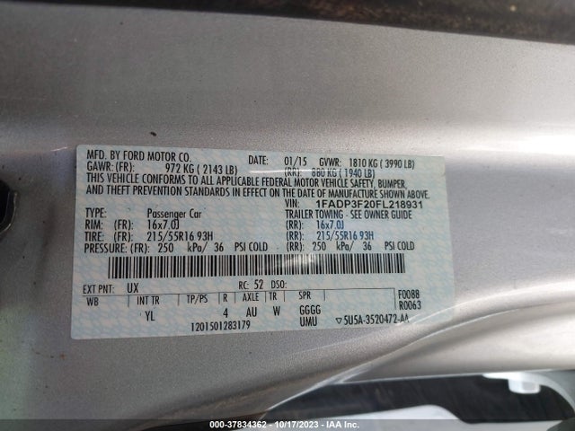 Ford FOCUS SE 2015 1FADP3F20FL218931 Image 9