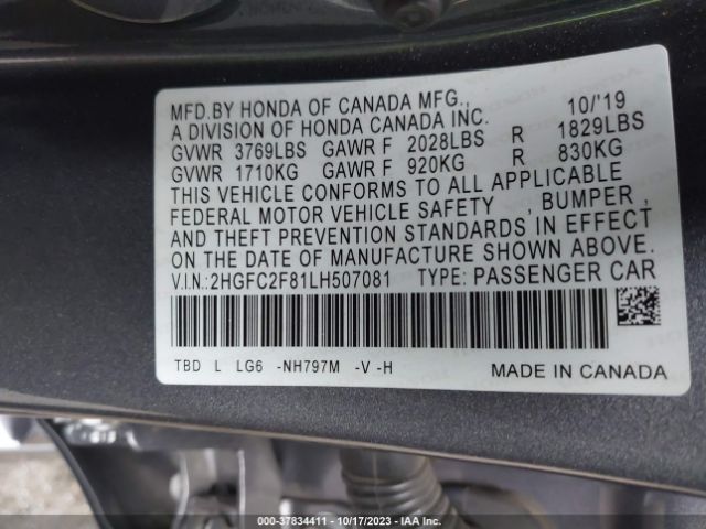2HGFC2F81LH507081 Honda Civic Sedan Sport