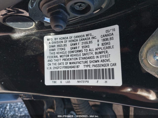 Honda Civic Touring 2016 2HGFC1F99GH646187 Image 9