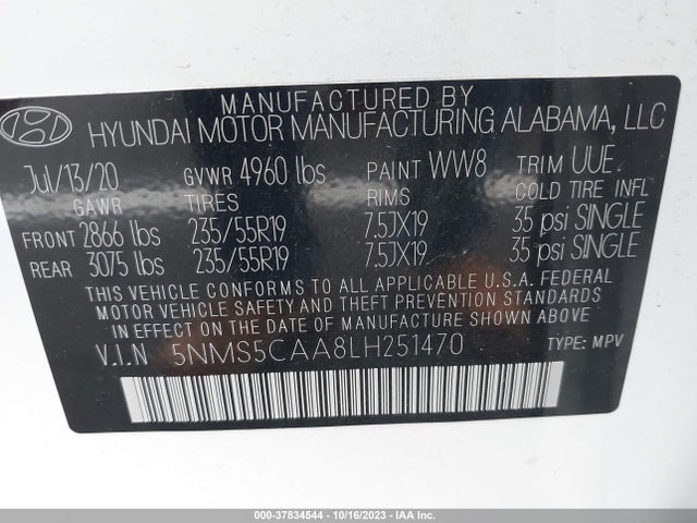 Hyundai Santa Fe Limited 2020 5NMS5CAA8LH251470 Image 9