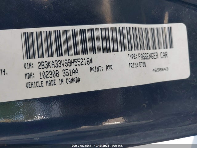 2009 DODGE CHARGER SXT VIN: 2B3KA33V99H552184