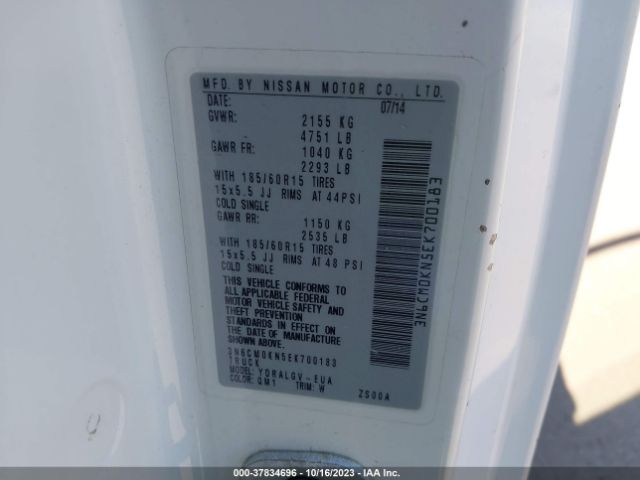 3N6CM0KN5EK700183 Nissan NV200 SV