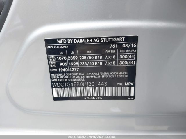 WDCTG4EB0HJ301443 Mercedes-Benz Gla Gla 250