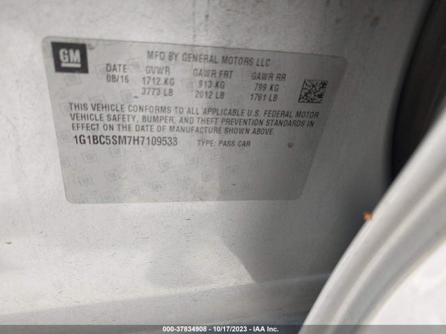 Chevrolet CRUZE LS 2017 1G1BC5SM7H7109533 Image 9