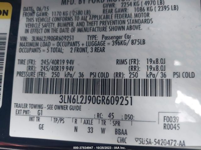 3LN6L2J90GR609251 Lincoln MKZ