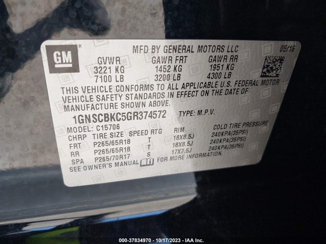 Chevrolet Tahoe Lt 2016 1GNSCBKC5GR374572 Image 9