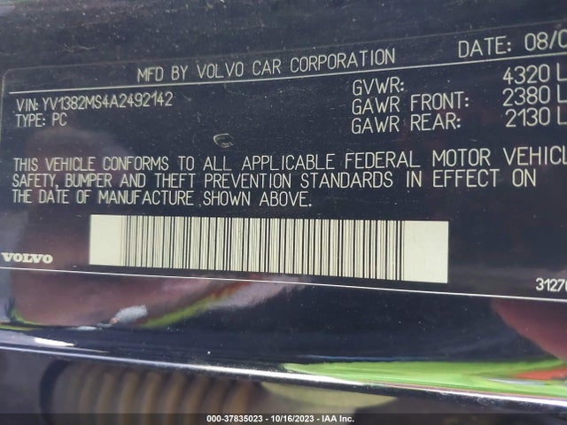 2010 VOLVO S40 2.4I VIN: YV1382MS4A2492142