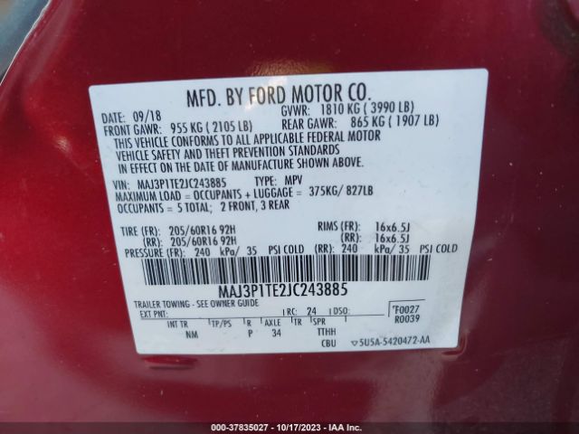 MAJ3P1TE2JC243885 Ford Ecosport Se
