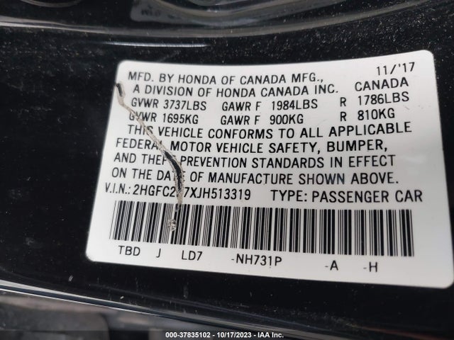 Honda CIVIC EX 2018 2HGFC2F7XJH513319 Image 9
