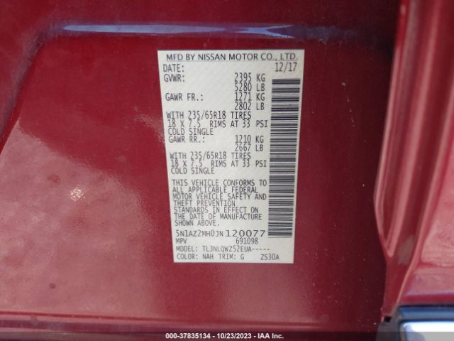 5N1AZ2MH0JN120077 Nissan MURANO SV
