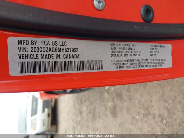 Dodge Challenger Sxt 2021 2C3CDZAG6MH637952 Image 9
