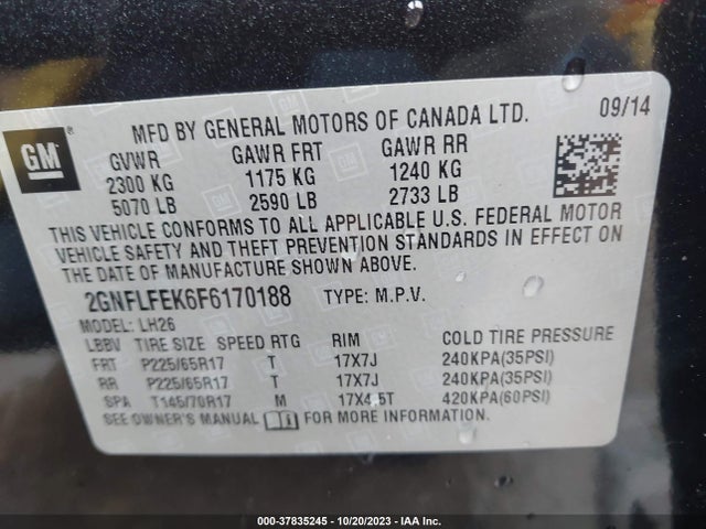 Chevrolet EQUINOX LT 2015 2GNFLFEK6F6170188 Image 9