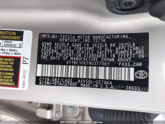 4T1BF1FK7HU377561 Toyota Camry Xle/se/le/xse