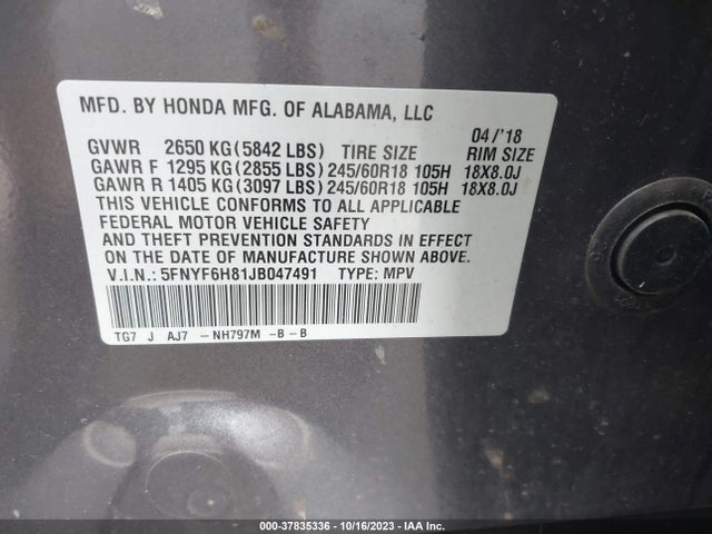 Honda Pilot Ex-l 2018 5FNYF6H81JB047491 Image 9