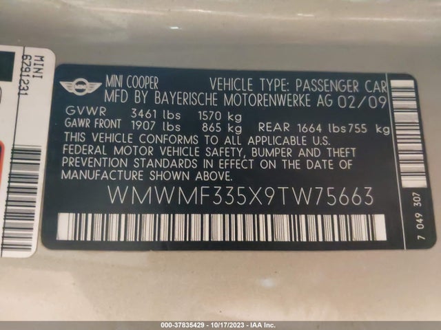 2009 MINI COOPER WMWMF335X9TW75663 Photo 8