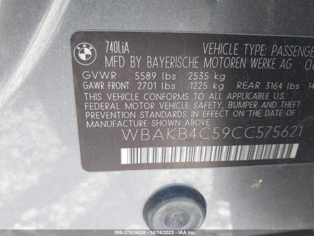 2012 BMW 740LI VIN: WBAKB4C59CC575621