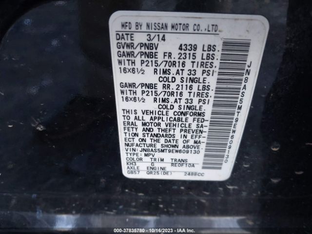 JN8AS5MT9EW609130 Nissan Rogue Select S