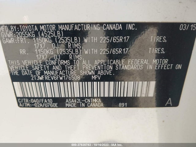 Toyota Rav4 Xle 2015 2T3WFREV6FW176508 Image 9