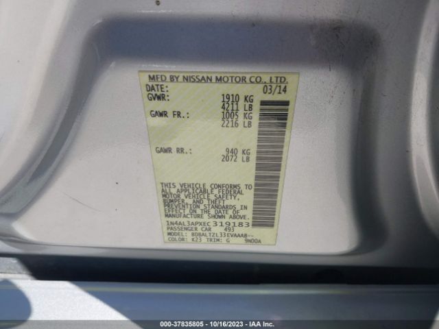 1N4AL3APXEC319183 Nissan Altima 2.5 Sv