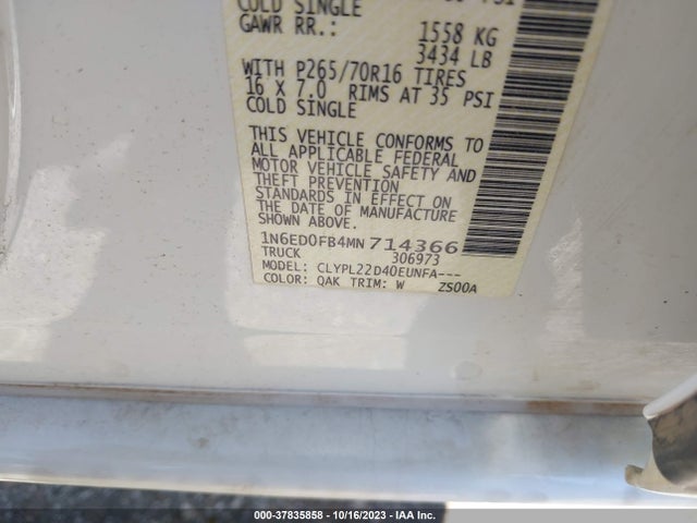 Nissan Frontier Sv 2021 1N6ED0FB4MN714366 Image 9