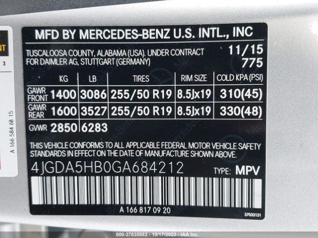 4JGDA5HB0GA684212 Mercedes-Benz Gle Gle 350