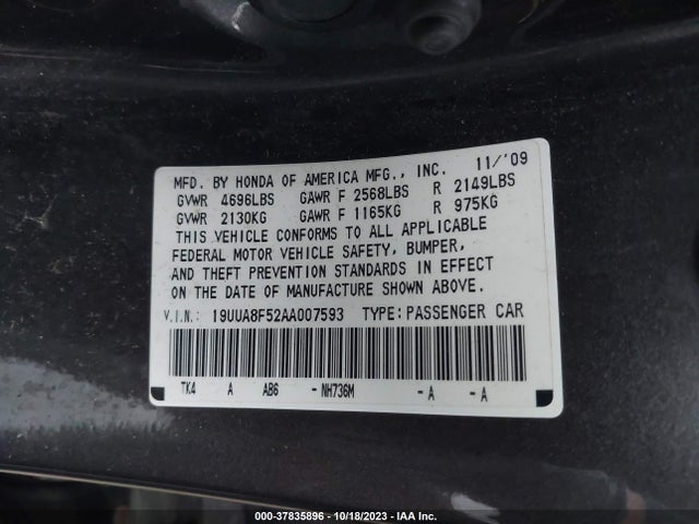 Aukcja sprzedaży 2010 Acura Tl Tech, vin: 19UUA8F52AA007593, numer aukcji: 37835896