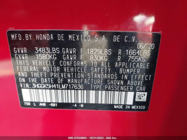 3HGGK5H41LM717636 Honda FIT LX
