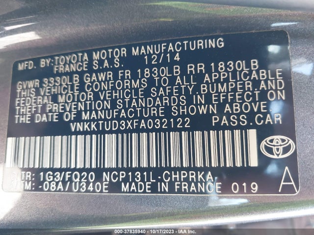 Toyota Yaris L/se/le 2015 VNKKTUD3XFA032122 Image 9