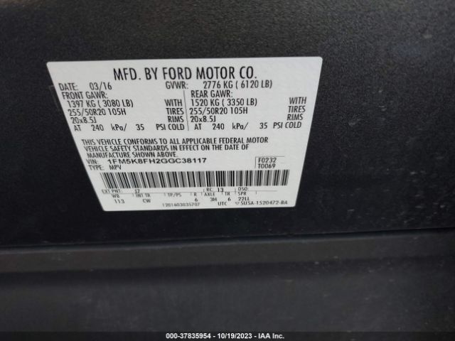 1FM5K8FH2GGC38117 Ford Explorer Limited