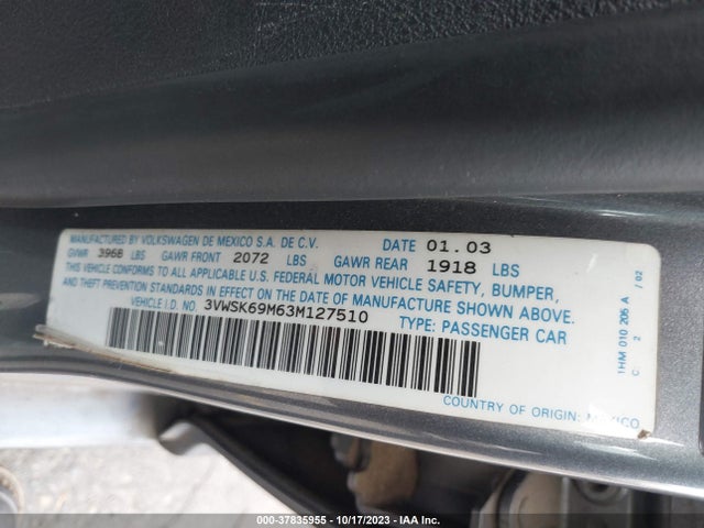 2003 VOLKSWAGEN JETTA SEDAN 3VWSK69M63M127510 Photo 8
