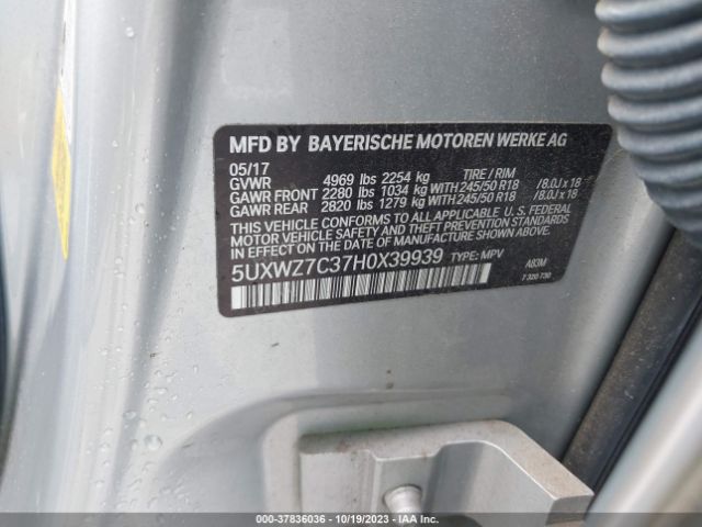 5UXWZ7C37H0X39939 BMW X3 Sdrive28i