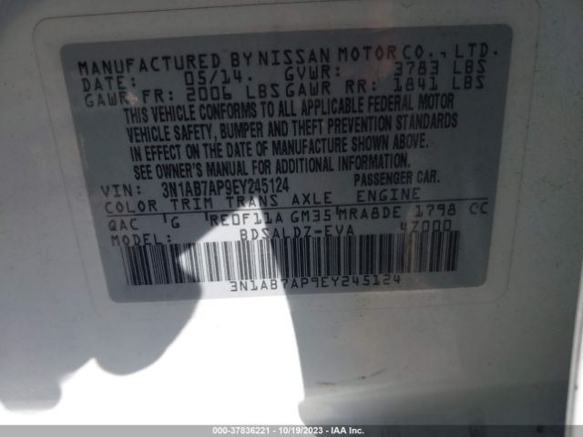 3N1AB7AP9EY245124 Nissan Sentra S/fe+ S/sv/fe+ Sv/sr/sl