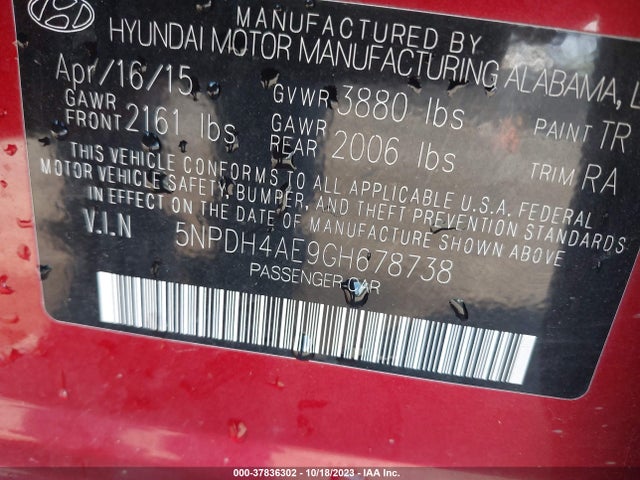 Hyundai ELANTRA SE 2016 5NPDH4AE9GH678738 Image 9