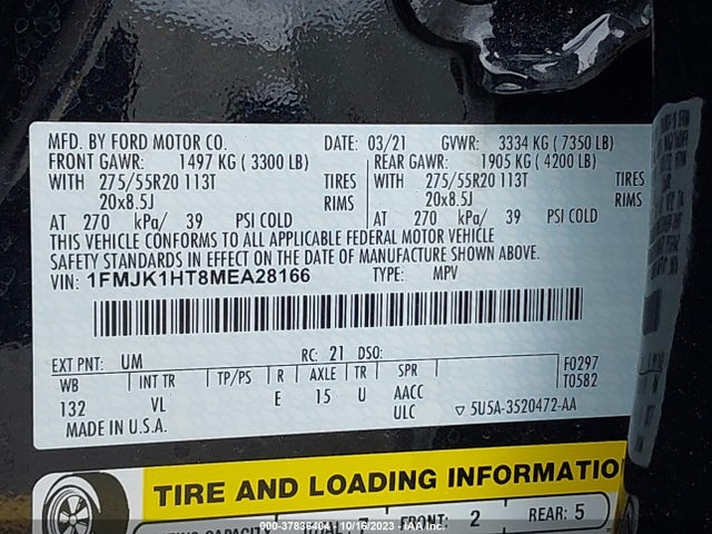 Ford Expedition Max Xlt 2021 1FMJK1HT8MEA28166 Image 9
