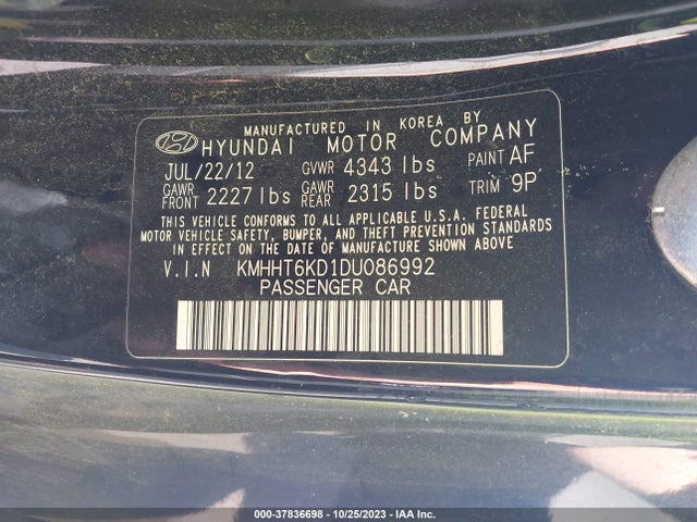 2013 HYUNDAI GENESIS COUPE 2.0T PREMIUM VIN: KMHHT6KD1DU086992