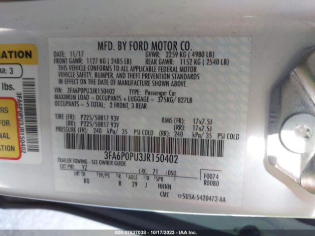 3FA6P0PU3JR150402 Ford Fusion Energi Se