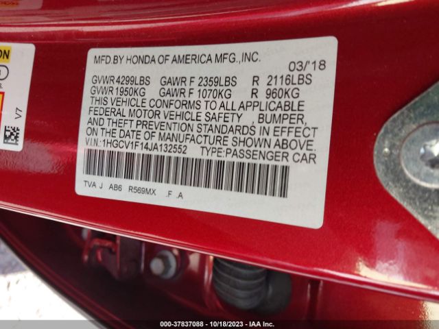 1HGCV1F14JA132552 Honda Accord Sedan Lx 1.5t
