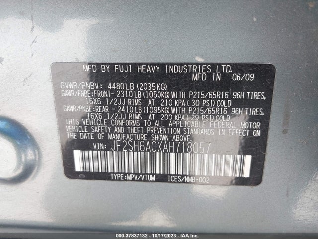2010 SUBARU FORESTER 2.5X VIN: JF2SH6ACXAH718057