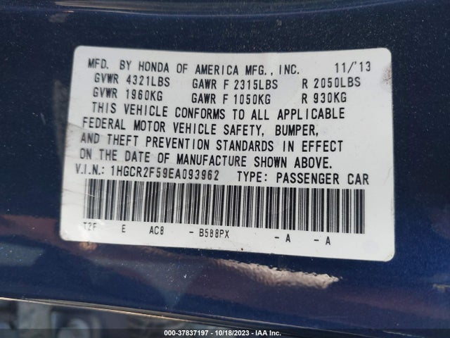 Honda Accord Sport 2014 1HGCR2F59EA093962 Image 9