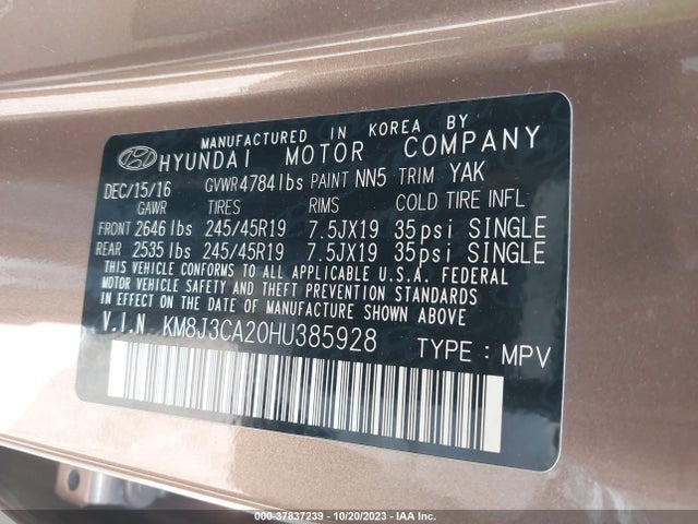 Hyundai Tucson Limited 2017 KM8J3CA20HU385928 Image 9