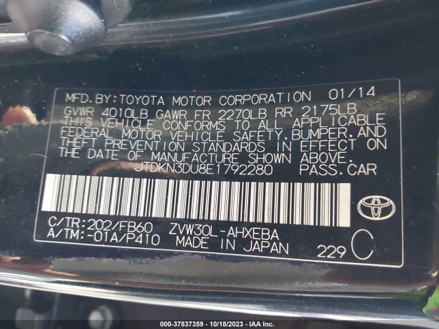 Toyota Prius Four/five/three/one/two 2014 JTDKN3DU8E1792280 Image 9