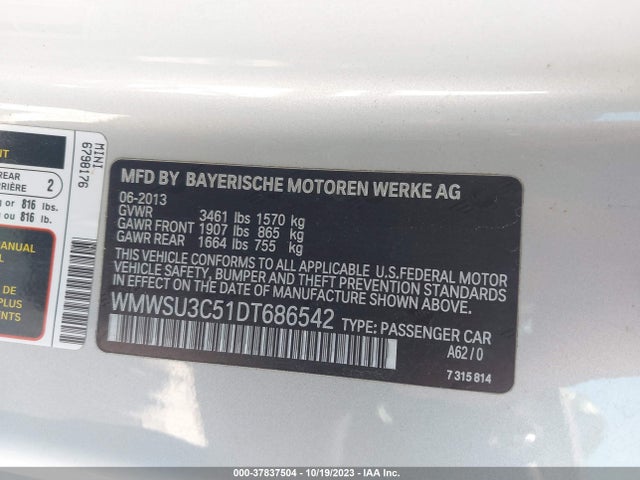2013 MINI HARDTOP WMWSU3C51DT686542 Photo 8