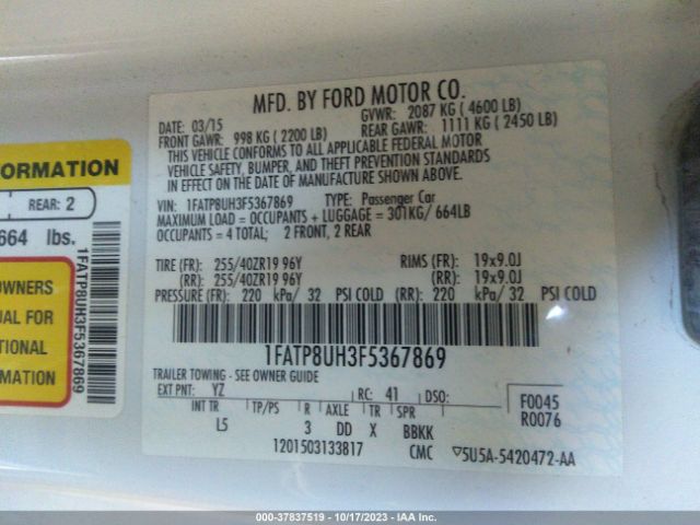 2015 FORD MUSTANG 1FATP8UH3F5367869 Photo 8