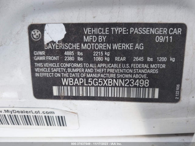 2011 BMW 335I XDRIVE VIN: WBAPL5G5XBNN23498