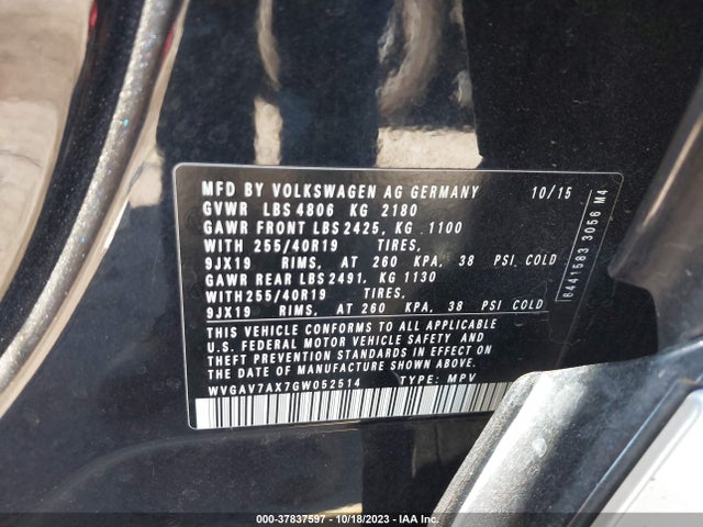 WVGAV7AX7GW052514 Volkswagen Tiguan R-line