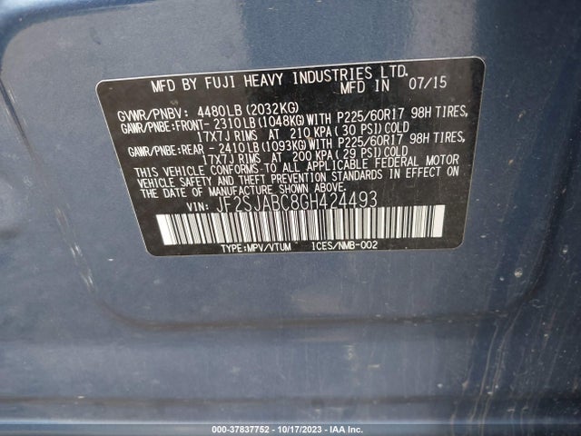 2016 SUBARU FORESTER 2.5I VIN: JF2SJABC8GH424493